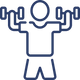 Outline of a person lifting weights on a white background