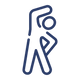 Blue logo of a person exercising on a white background