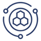 Icon of a hexagonal structure with circular connections on a white background