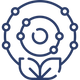 Navy blue icon of a spiral with a leaf on a white background indicating antioxidant