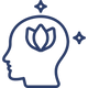 Outline of a head with a lotus flower inside, surrounded by stars on a white background