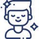Outline of a person with closed eyes and a neutral expression on a white background