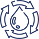 Circular logo with a stylized water droplet and leaf design on a white background