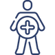 Outline of a person with a plus sign in the center on a white background indicating detoxification