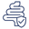 Icon of a intestines with a shield and checkmark on a white background