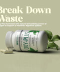 OXY-PLUS colon cleanser bottle with capsules and green leaves on a beige background
