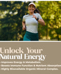 Woman running outdoors with text about unlocking natural energy