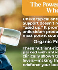 Person drinking from a bottle with text about organic fetal wheat sprouts and their benefits.