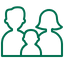 Green icon of a family with two adults and a child