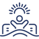 Blue icon of a person sitting under a sun with a white background