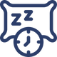 Nap sign with 'zzz' and clock icon in blue on a white background