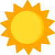 Illustration of a yellow sun with orange rays on a white background